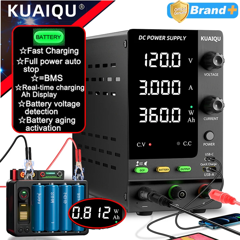 KUAIQU Lab Bench Power Supply Adjustable 3.7V 4.8V 12V 24V 48V 60V 72V 100V Battery Charging For R&D,Activate battery,BMS Test