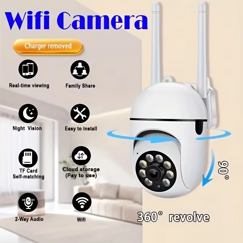 1080P 360° PTZ Security Camera, 2.4G WiFi Bluetooth IP Camera with Night Vision, Motion Detection, 2-Way Audio, Cloud & SD Card