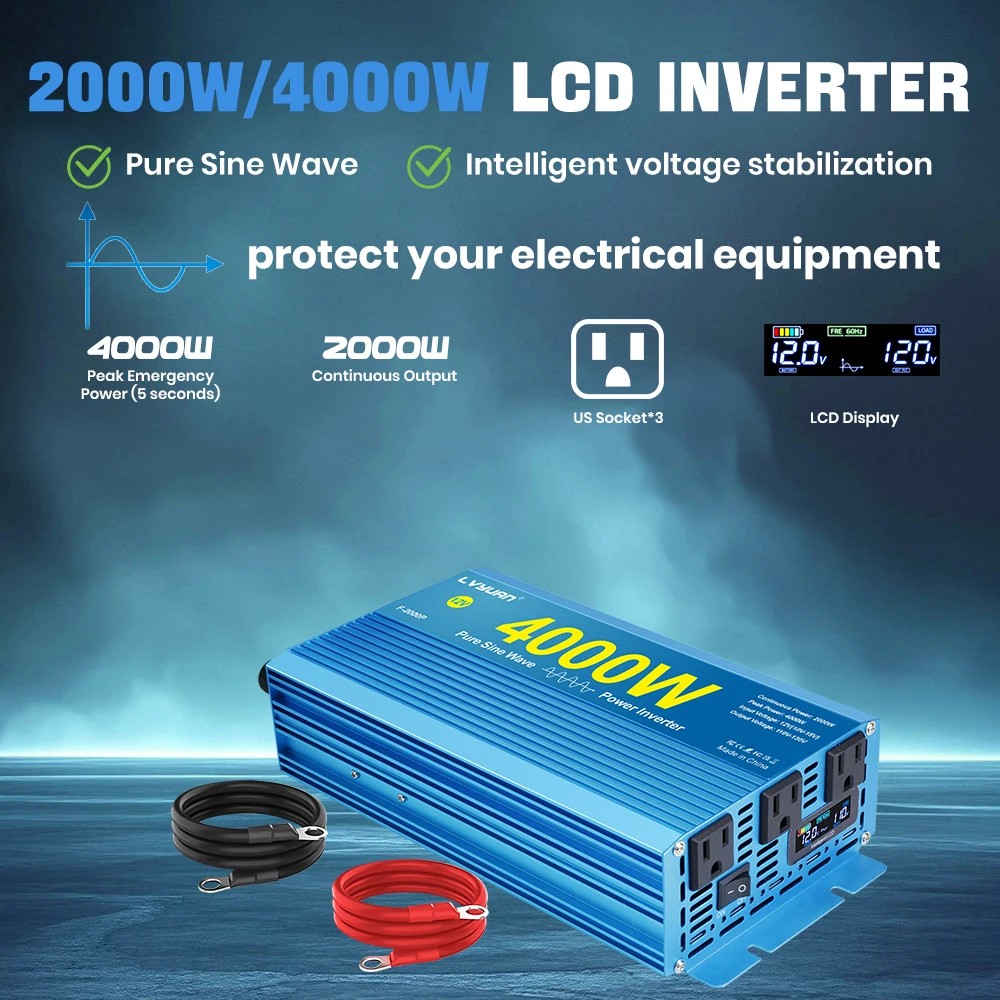 Pure Sine Wave Inverter 4000W 5000W 7000W DC To AC 12V 24V 110V Portable Power Voltage Converter Car Solar Inverter - Image 2